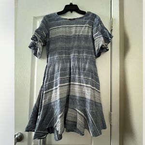 blue stripped wrap around dress